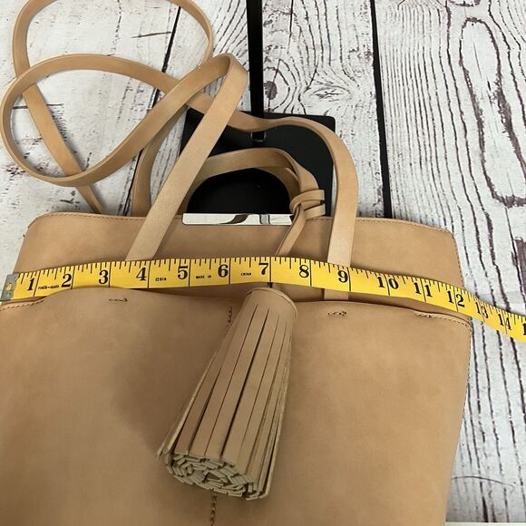 Zara Vegan Leather‎ Tan Handbag Tassel Charm Neutral Boho Bucket Bag - Picture 11 of 14